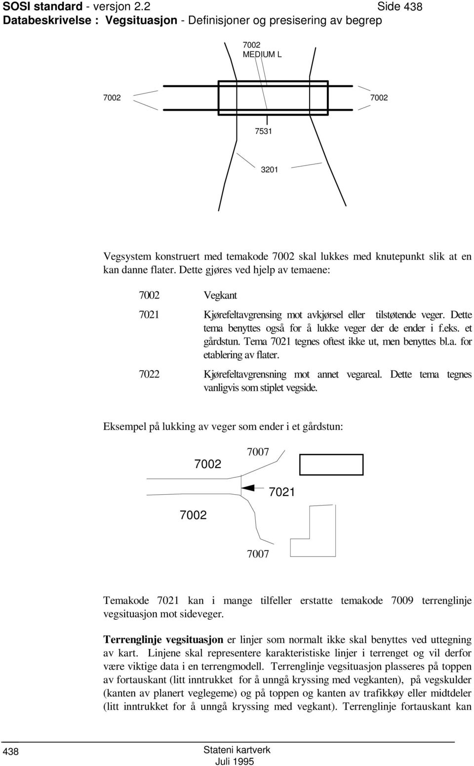 Dette gjøres ved hjelp av temaene: Vegkant 7021 Kjørefeltavgrensing mot avkjørsel eller tilstøtende veger. Dette tema benyttes også for å lukke veger der de ender i f.eks. et gårdstun.