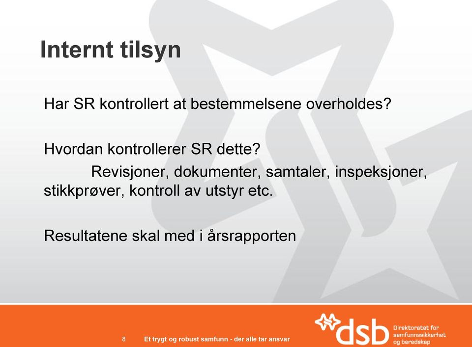 Revisjoner, dokumenter, samtaler, inspeksjoner,