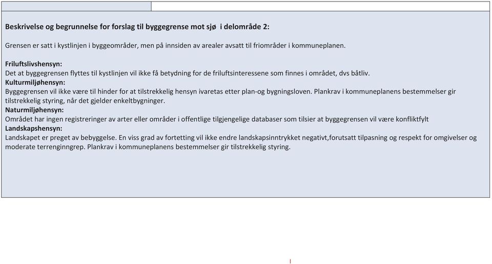 Kulturmiljøhensyn: Byggegrensen vil ikke være til hinder for at tilstrekkelig hensyn ivaretas etter plan og bygningsloven.