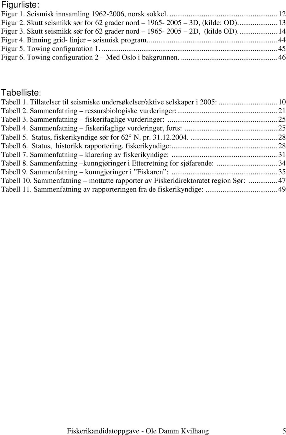 Towing configuration 2 Med Oslo i bakgrunnen.... 46 Tabelliste: Tabell 1. Tillatelser til seismiske undersøkelser/aktive selskaper i 2005:... 10 Tabell 2. Sammenfatning ressursbiologiske vurderinger:.