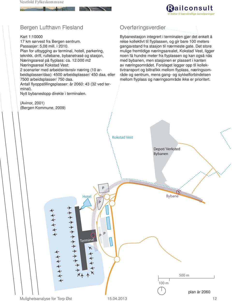 000 m2 Næringsareal Kokstad Vest: 2 scenarier med arbeidsintensiv næring (10 arbeidsplasser/daa): 4500 arbeidsplasser/ 450 daa. eller 7500 arbeidsplasser/ 750 daa.