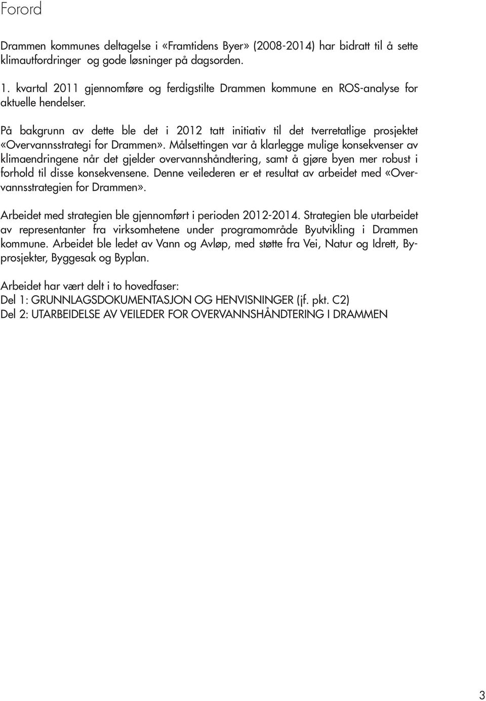 På bakgrunn av dette ble det i 2012 tatt initiativ til det tverretatlige prosjektet «Overvannsstrategi for Drammen».