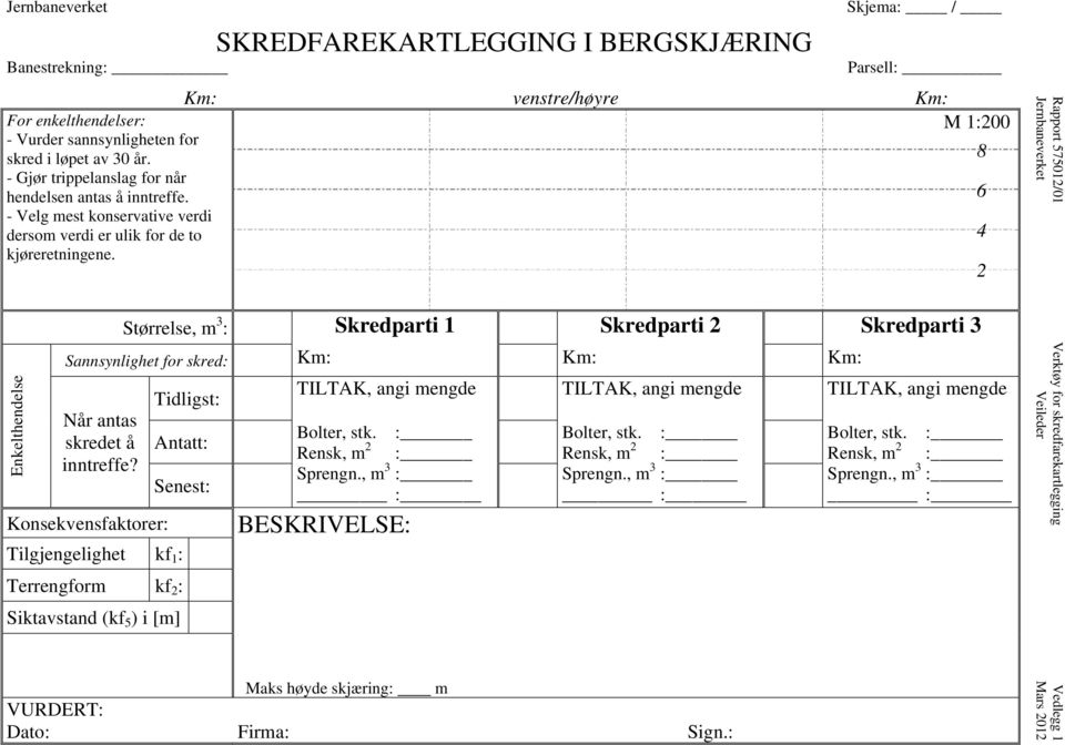 2 Enkelthendelse Størrelse, m 3 : Skredparti 1 Sannsynlighet for skred: Når antas skredet å inntreffe?