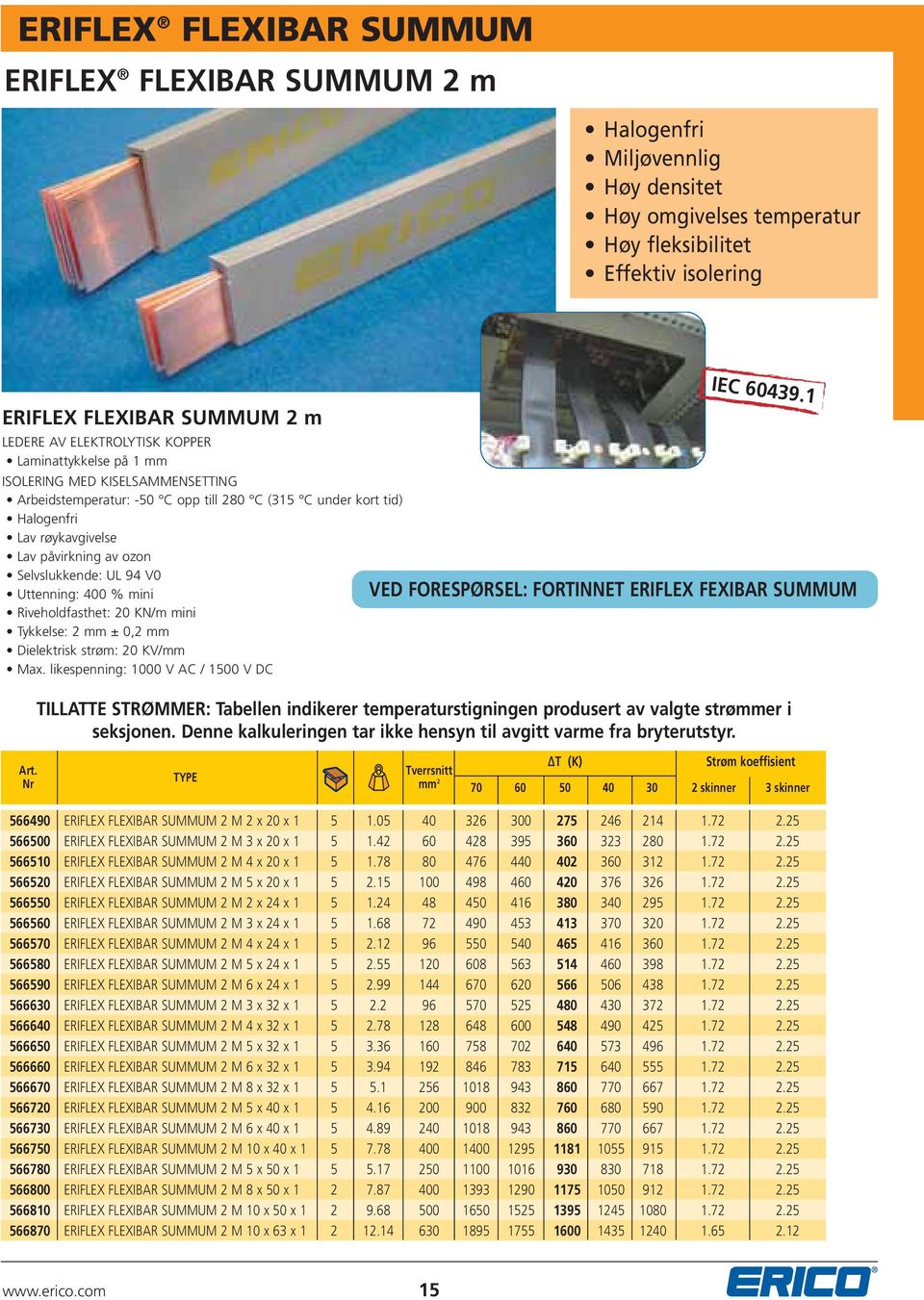 Selvslukkende: UL 94 V0 Uttenning: 400 % mini Riveholdfasthet: 20 KN/m mini Tykkelse: 2 ± 0,2 Dielektrisk strøm: 20 KV/ Max. likespenning: 1000 V AC / 1500 V DC IEC 60439.