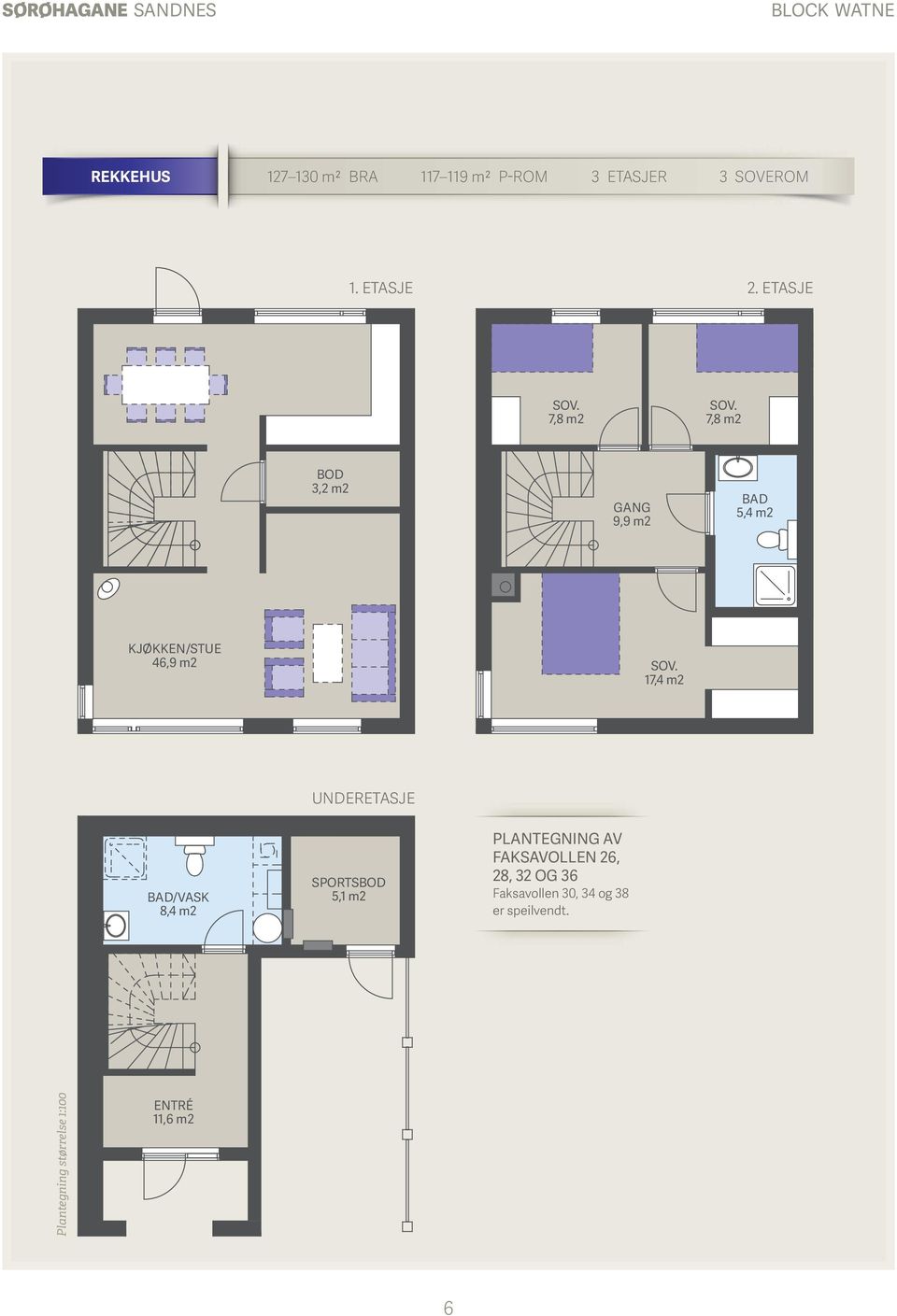 7,8 m2 BOD 3,2 m2 GANG 9,9 m2 BAD 5,4 m2 KJØKKEN/STUE 46,9 m2 SOV.