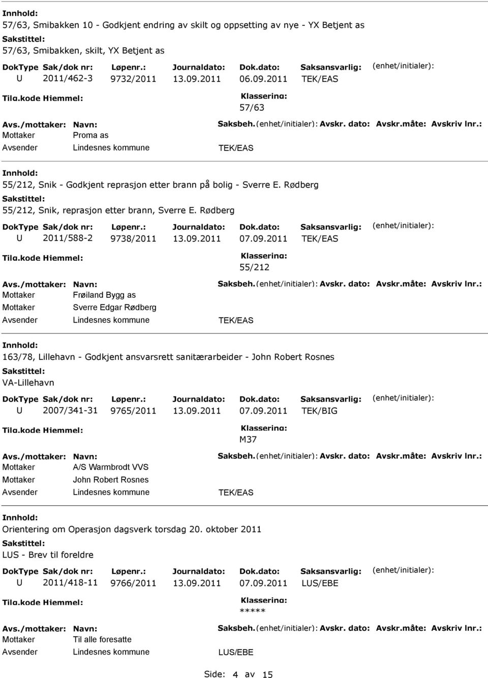 Rødberg 2011/588-2 9738/2011 55/212 Avs./mottaker: Navn: Saksbeh. Avskr. dato: Avskr.måte: Avskriv lnr.