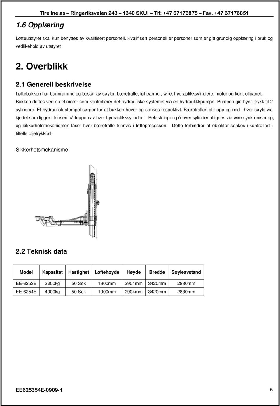 motor som kontrollerer det hydrauliske systemet via en hydraulikkpumpe. Pumpen gir. hydr. trykk til 2 sylindere. Et hydraulisk stempel sørger for at bukken hever og senkes respektivt.