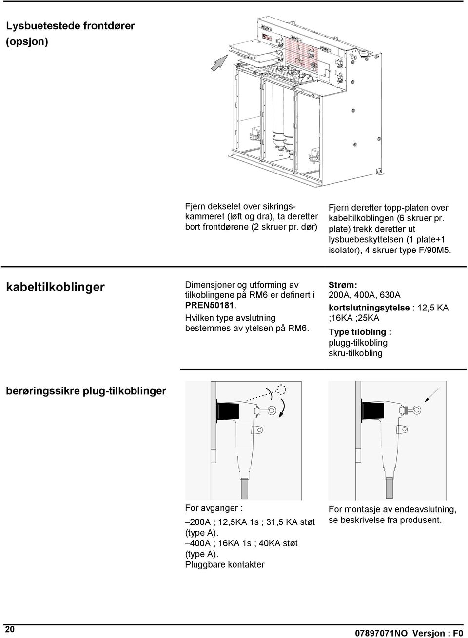 kabeltilkoblinger Dimensjoner og utforming av tilkoblingene på RM6 er definert i PREN50181. Hvilken type avslutning bestemmes av ytelsen på RM6.