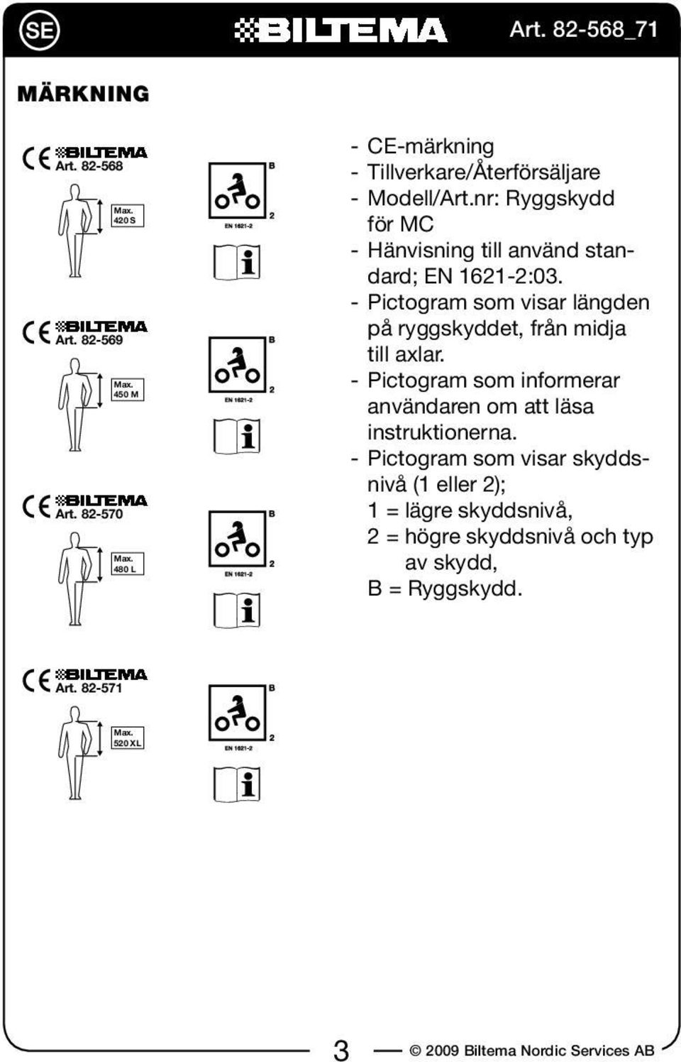 nr: Ryggskydd för MC -- Hänvisning till använd standard; EN 1621-2:03.