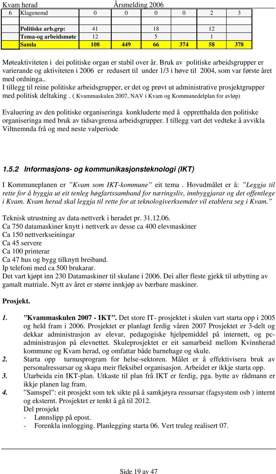 . I tillegg til reine politiske arbeidsgrupper, er det og prøvt ut administrative prosjektgrupper med politisk deltaking.