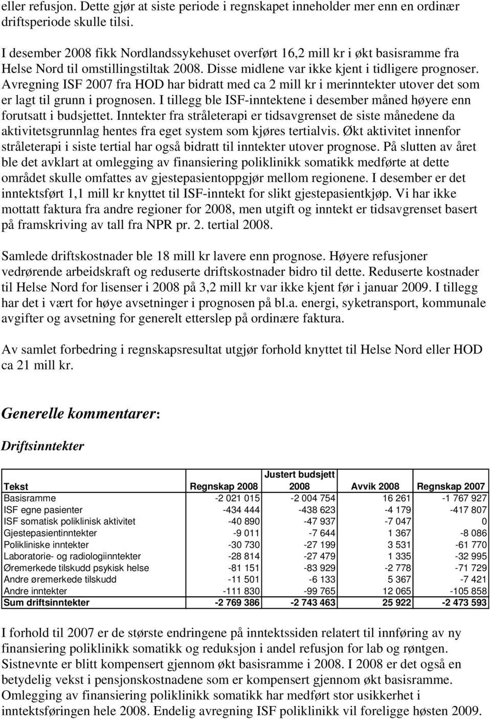 Avregning ISF 2007 fra HOD har bidratt med ca 2 mill kr i merinntekter utover det som er lagt til grunn i prognosen. I tillegg ble ISF-inntektene i desember måned høyere enn forutsatt i budsjettet.