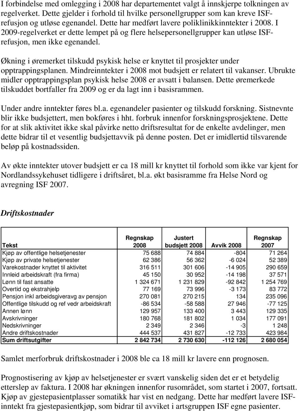 Økning i øremerket tilskudd psykisk helse er knyttet til prosjekter under opptrappingsplanen. Mindreinntekter i 2008 mot budsjett er relatert til vakanser.