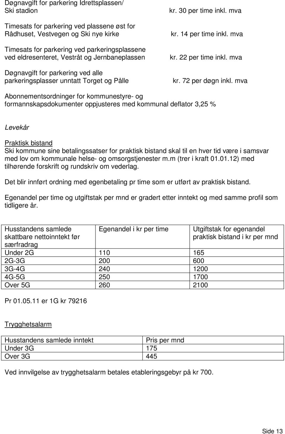 mva Abonnementsordninger for kommunestyre- og formannskapsdokumenter oppjusteres med kommunal deflator 3,25 % Levekår Praktisk bistand Ski kommune sine betalingssatser for praktisk bistand skal til