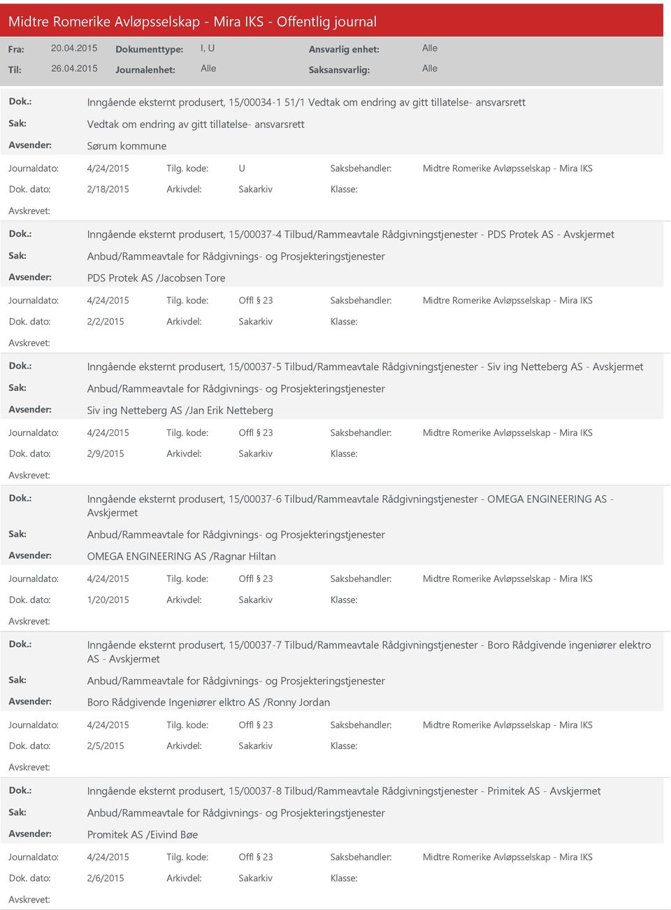 Tilbud/Rammeavtale Rådgivningstjenester - Siv ing Netteberg AS - Avskjermet Siv ing Netteberg AS /Jan Erik Netteberg 2/9/2015 Inngående eksternt produsert, 15/00037-6 Tilbud/Rammeavtale