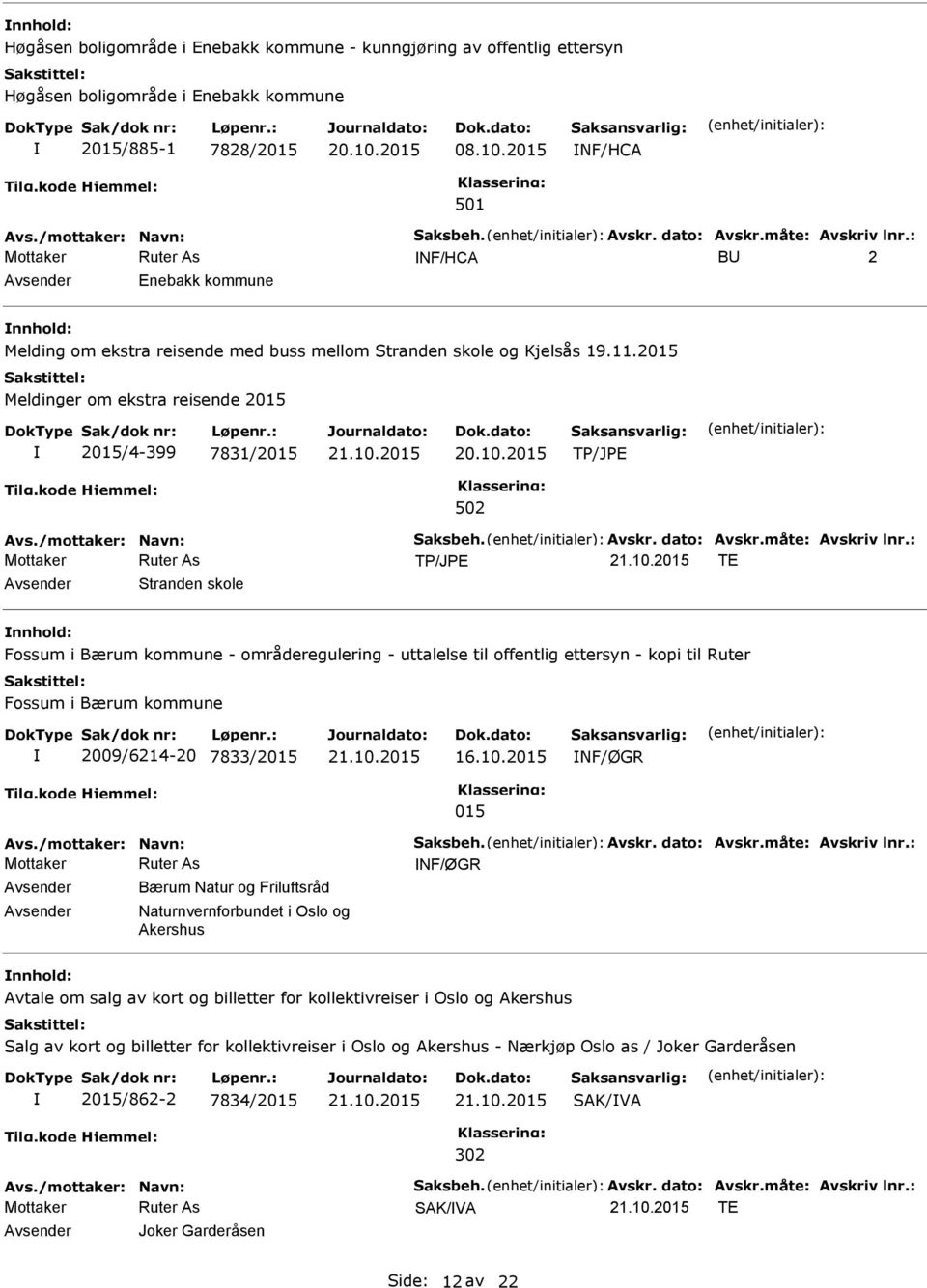 2015 Meldinger om ekstra reisende 2015 2015/4-399 7831/2015 TE Stranden skole Fossum i Bærum kommune - områderegulering - uttalelse til offentlig ettersyn - kopi til Ruter Fossum i Bærum kommune