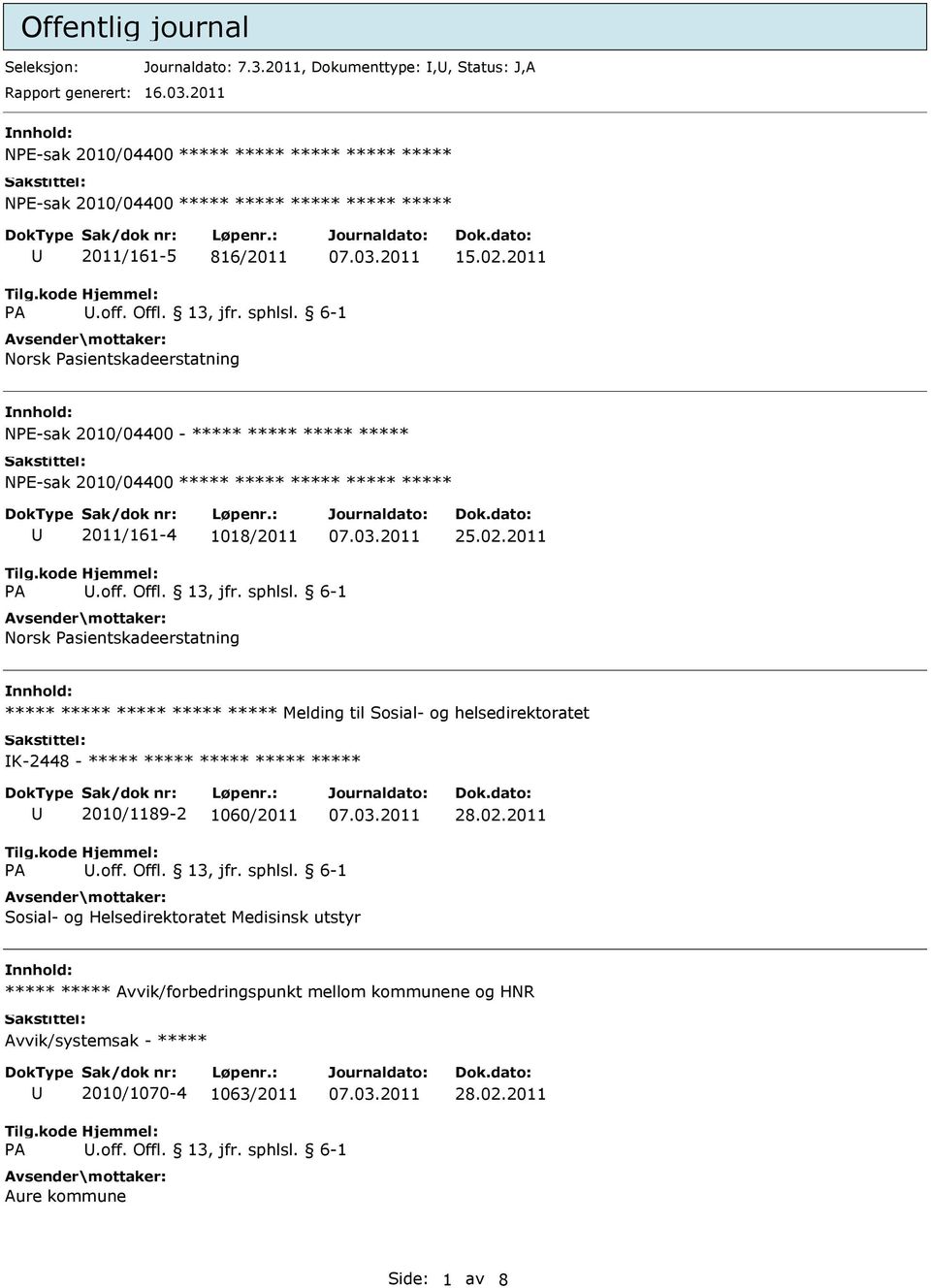 2011 Norsk Pasientskadeerstatning nnhold: NPE-sak 2010/04400 - NPE-sak 2010/04400 U 2011/161-4 1018/2011 25.02.