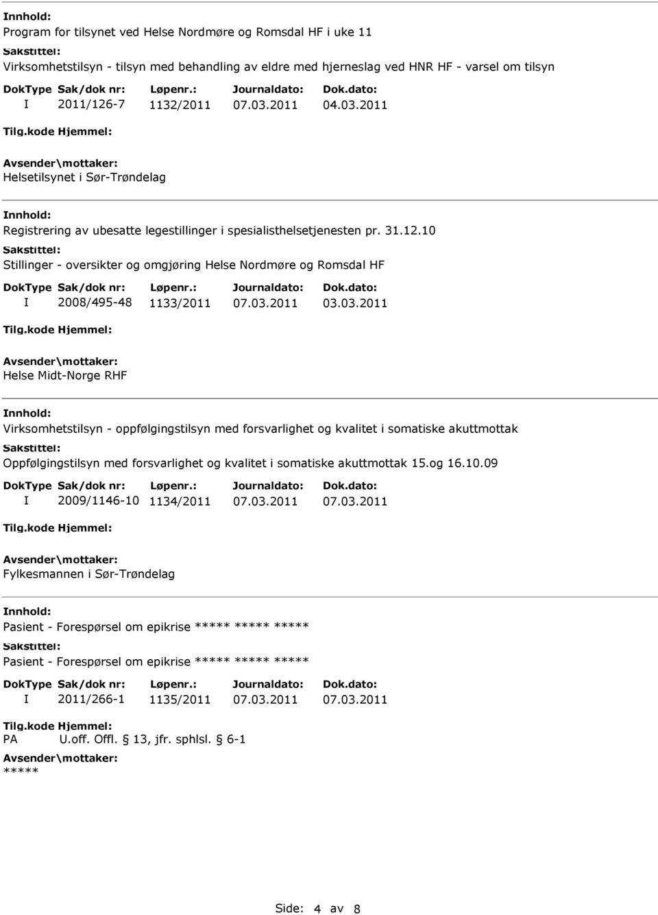 10 Stillinger - oversikter og omgjøring Helse Nordmøre og Romsdal HF 2008/495-48 1133/2011 03.