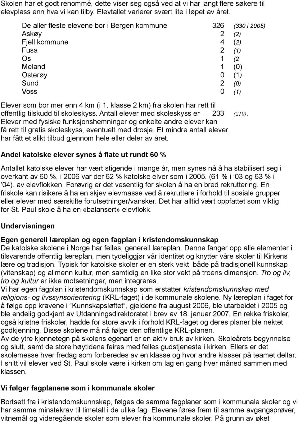 klasse 2 km) fra skolen har rett til offentlig tilskudd til skoleskyss. Antall elever med skoleskyss er 233 (210).