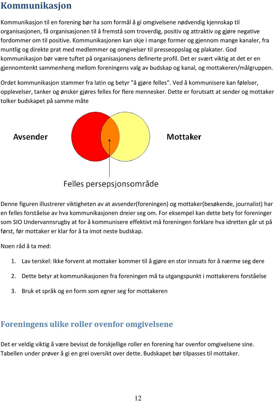 God kommunikasjon bør være tuftet på organisasjonens definerte profil. Det er svært viktig at det er en gjennomtenkt sammenheng mellom foreningens valg av budskap og kanal, og mottakeren/målgruppen.