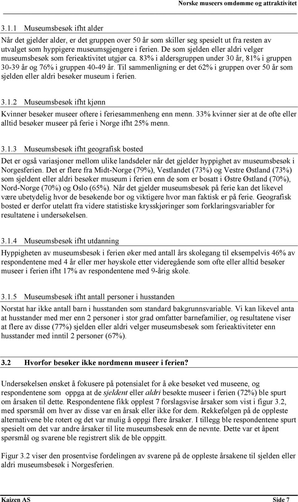 Til sammenligning er det 62% i gruppen over 50 år som sjelden eller aldri besøker museum i ferien. 3.1.2 Museumsbesøk ifht kjønn Kvinner besøker museer oftere i feriesammenheng enn menn.