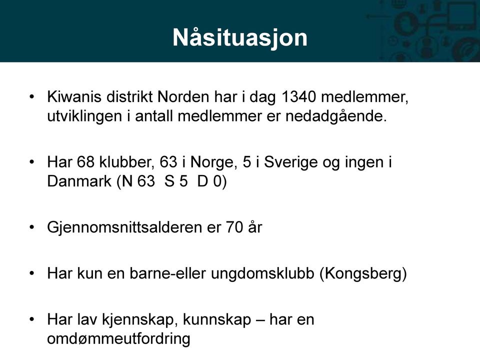 Har 68 klubber, 63 i Norge, 5 i Sverige og ingen i Danmark (N 63 S 5 D 0)