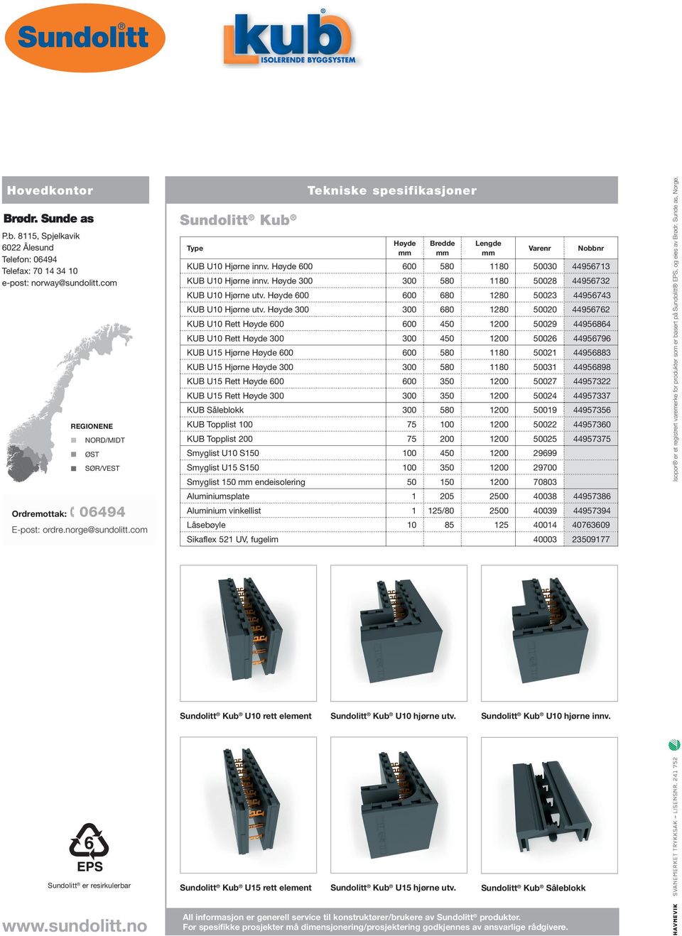 no Sundolitt Kub Type Sundolitt Kub U10 rett element Sundolitt Kub U15 rett element Tekniske spesifikasjoner Høyde mm Bredde mm Sundolitt Kub U10 hjørne utv. Sundolitt Kub U15 hjørne utv.