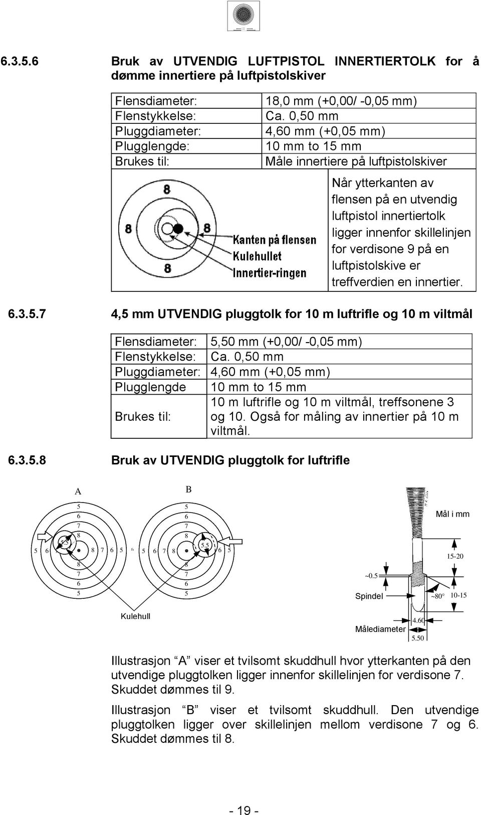 luftpistolskive er treffverdien en innertier...., mm UTVENDIG pluggtolk for 0 m luftrifle og 0 m viltmål Flensdiameter:,0 mm (+0,00/ -0,0 mm) Flenstykkelse: Ca.