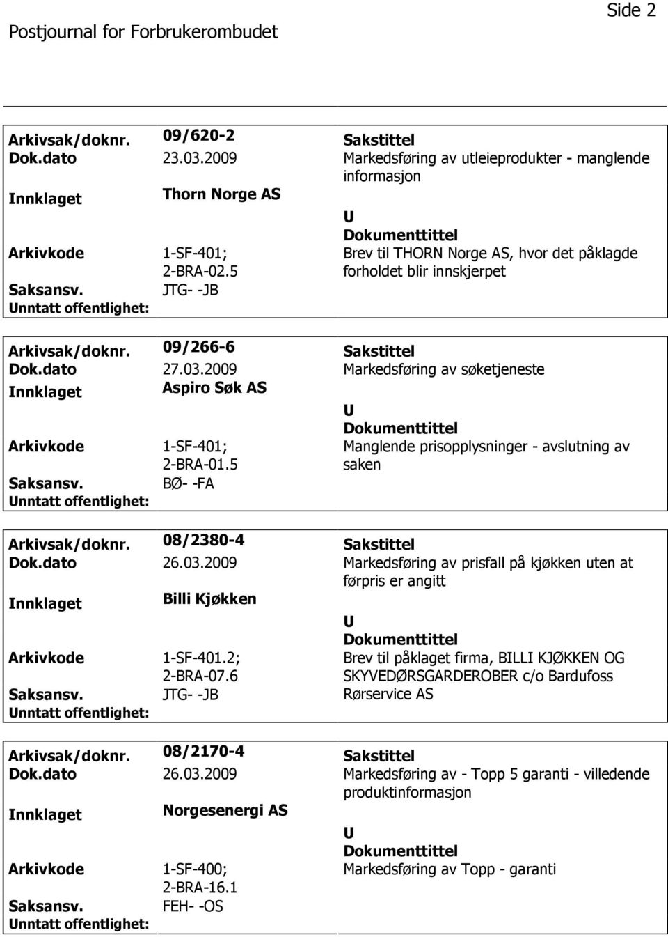 2009 Markedsføring av søketjeneste nnklaget Aspiro Søk AS 1-SF-401; 2-BRA-01.5 Manglende prisopplysninger - avslutning av saken BØ- -FA Arkivsak/doknr. 08/2380-4 Sakstittel Dok.dato 26.03.