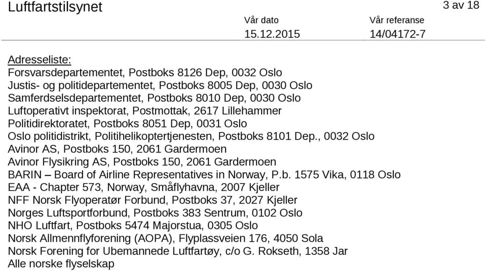 , 0032 Oslo Avinor AS, Postbo