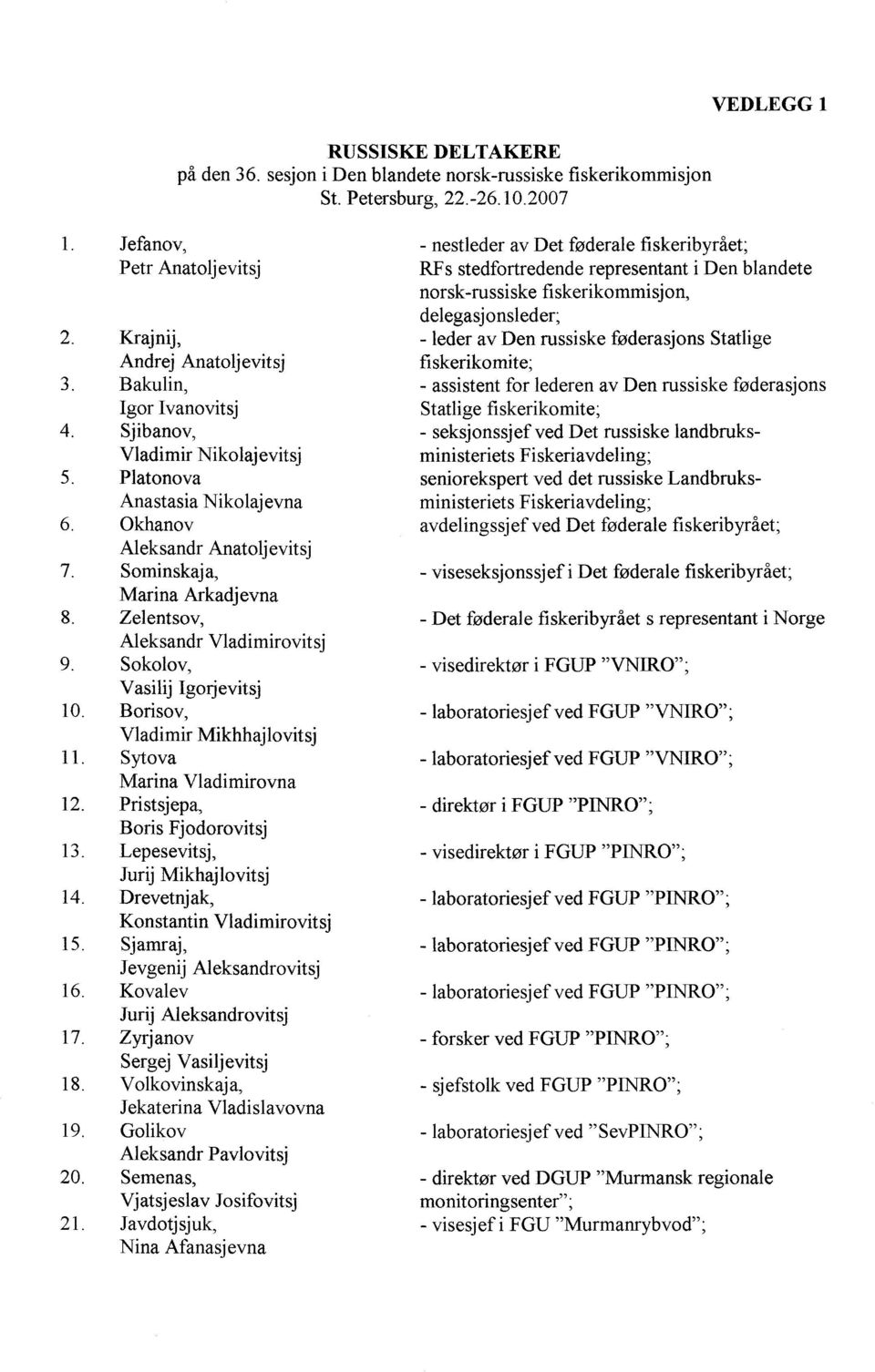 Krajnij, - leder av Den russiske føderasjons Statlige Andrej Anatoljevitsj fiskerikomite; 3. Bakulin, - assistent for lederen av Den russiske føderasjons Igor Ivanovitsj Statlige fiskerikomite; 4.