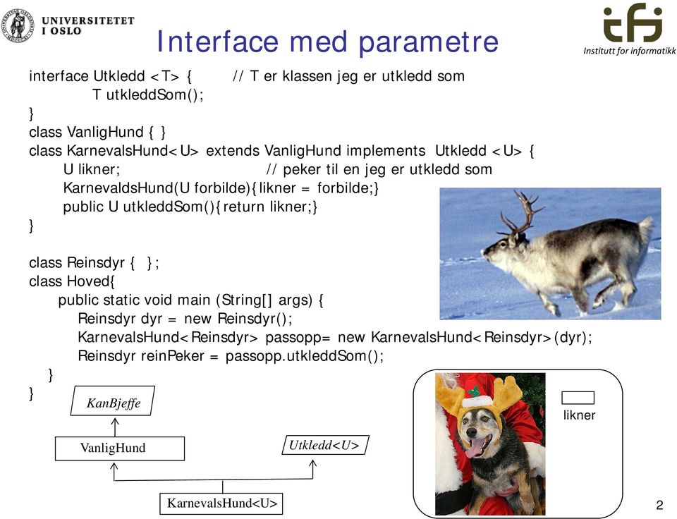 utkleddsom(){return likner; class Reinsdyr { ; class Hoved{ public static void main (String[] args) { Reinsdyr dyr = new Reinsdyr();