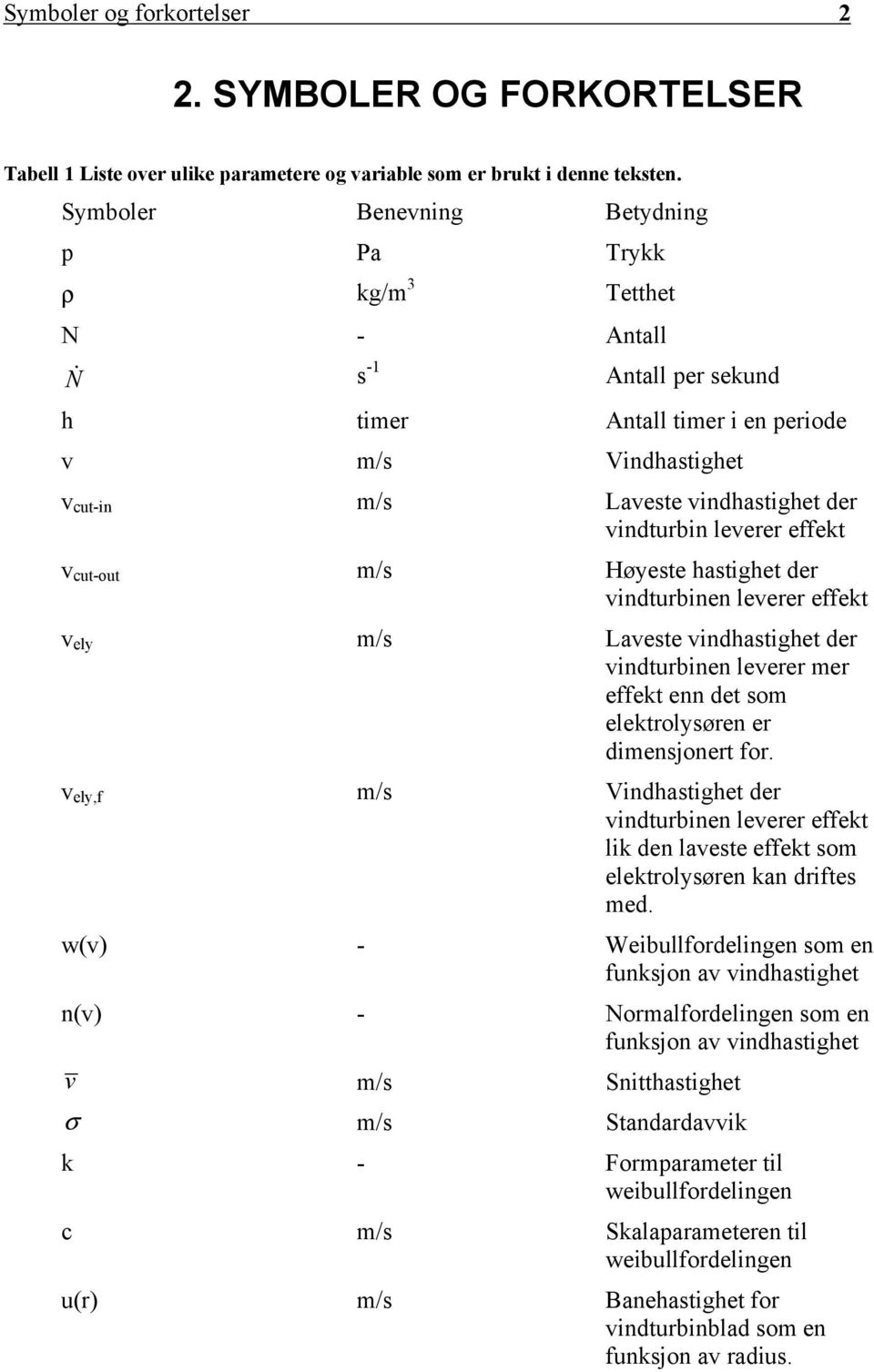 leverer effekt v cut-out m/s Høyeste hastighet der vindturbinen leverer effekt v ely m/s Laveste vindhastighet der vindturbinen leverer mer effekt enn det som elektrolysøren er dimensjonert for.