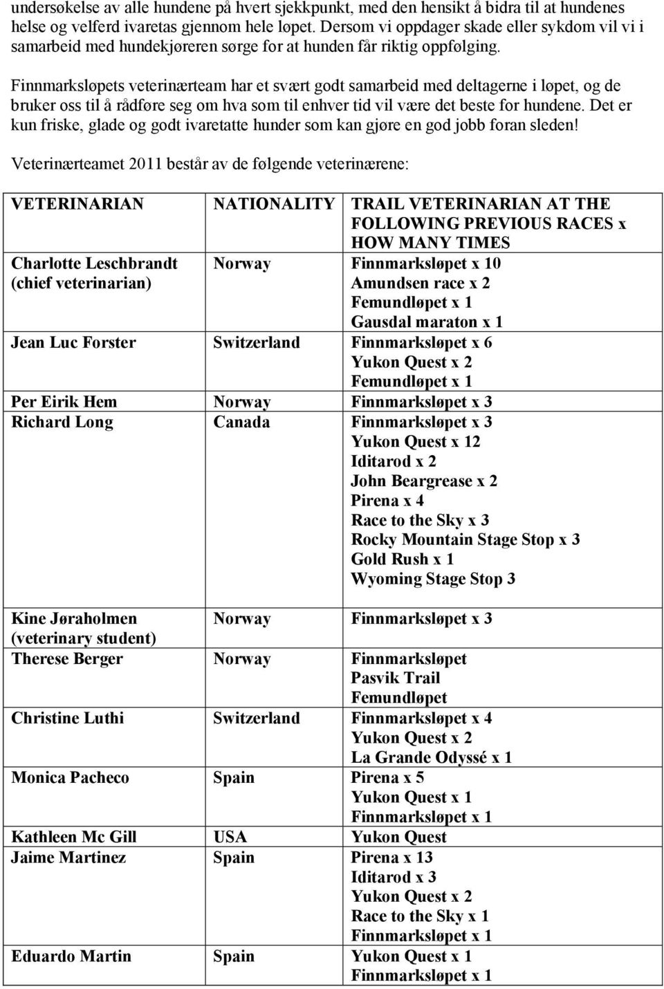 Finnmarksløpets veterinærteam har et svært godt samarbeid med deltagerne i løpet, og de bruker oss til å rådføre seg om hva som til enhver tid vil være det beste for hundene.