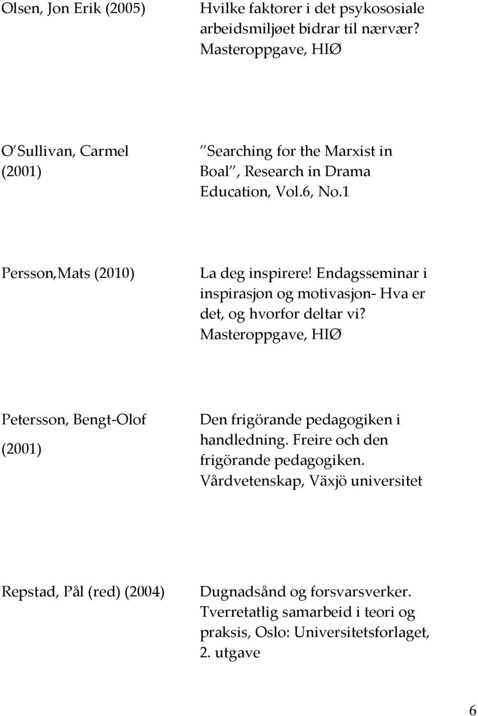 1 Persson,Mats (2010) La deg inspirere! Endagsseminar i inspirasjon og motivasjon- Hva er det, og hvorfor deltar vi?