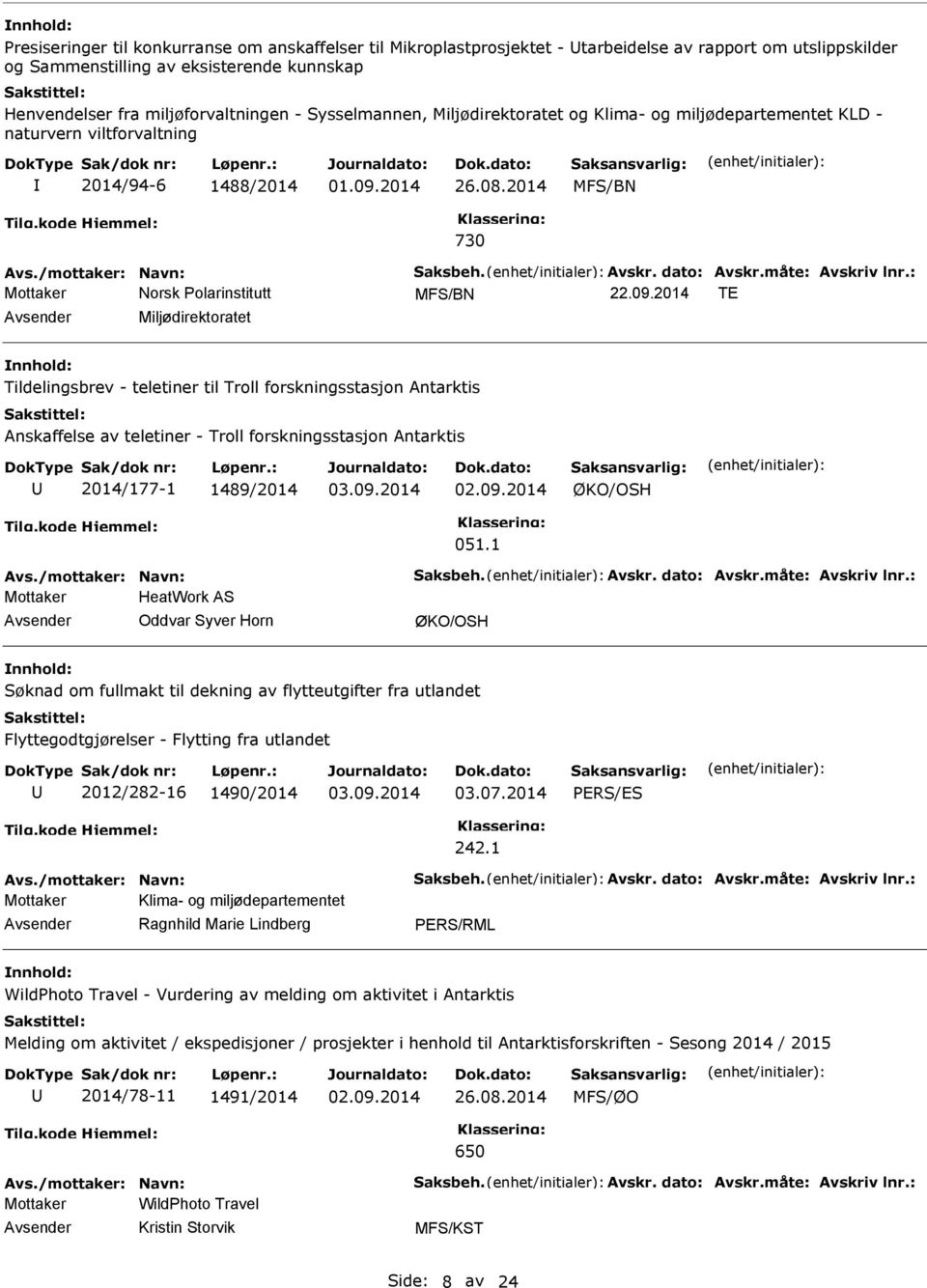 : 22.09.2014 TE Miljødirektoratet Tildelingsbrev - teletiner til Troll forskningsstasjon Antarktis Anskaffelse av teletiner - Troll forskningsstasjon Antarktis 2014/177-1 1489/2014 02.09.2014 ØKO/OSH 051.