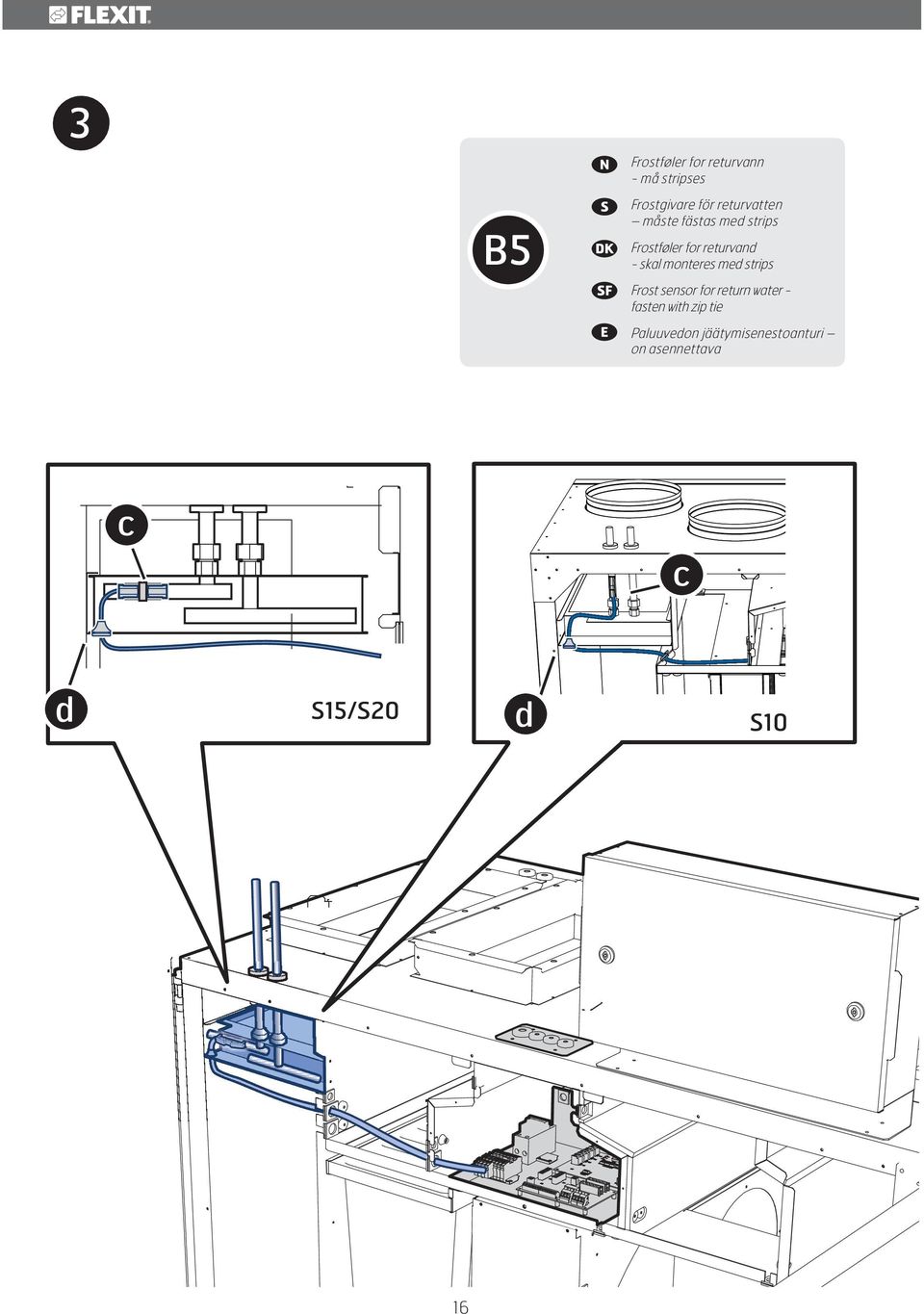 skal monteres med strips Frost sensor for return water - fasten