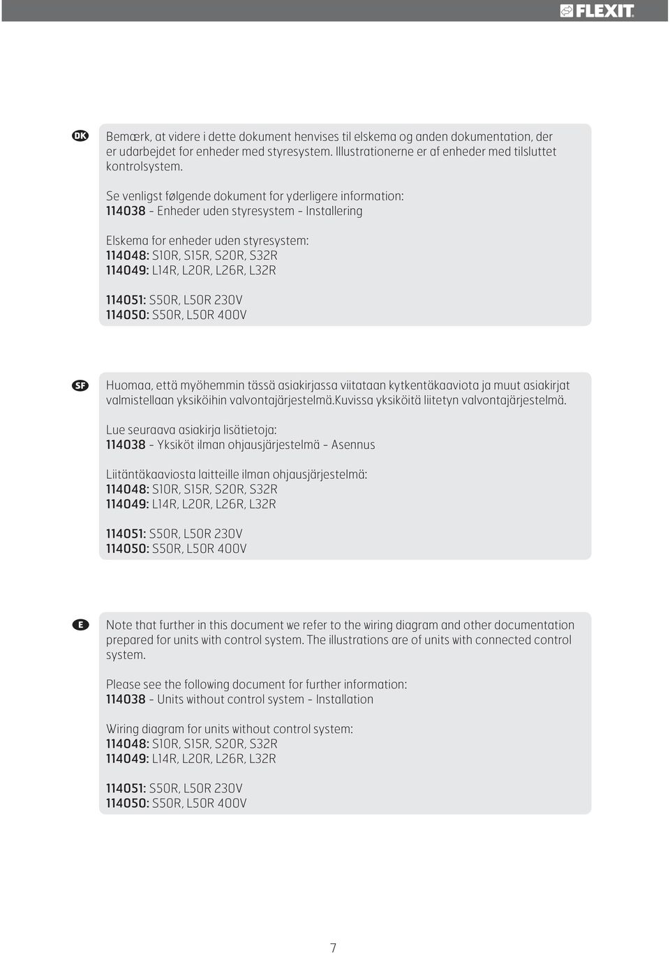 S5R, L5R 23V 45: S5R, L5R 4V Huomaa, että myöhemmin tässä asiakirjassa viitataan kytkentäkaaviota ja muut asiakirjat valmistellaan yksiköihin valvontajärjestelmä.