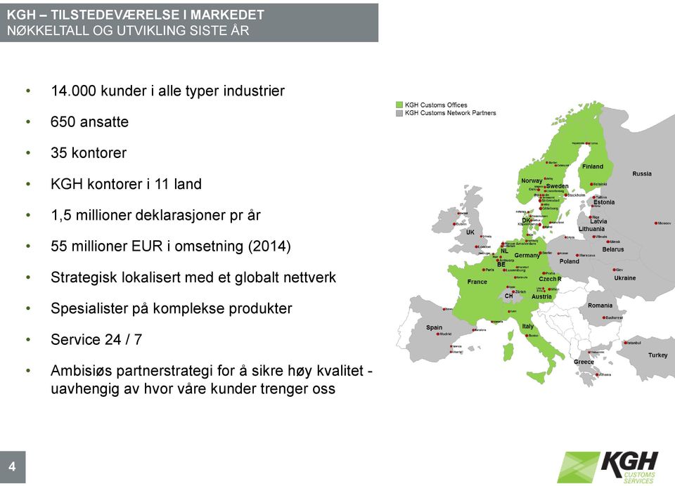 deklarasjoner pr år 55 millioner EUR i omsetning (2014) Strategisk lokalisert med et globalt nettverk