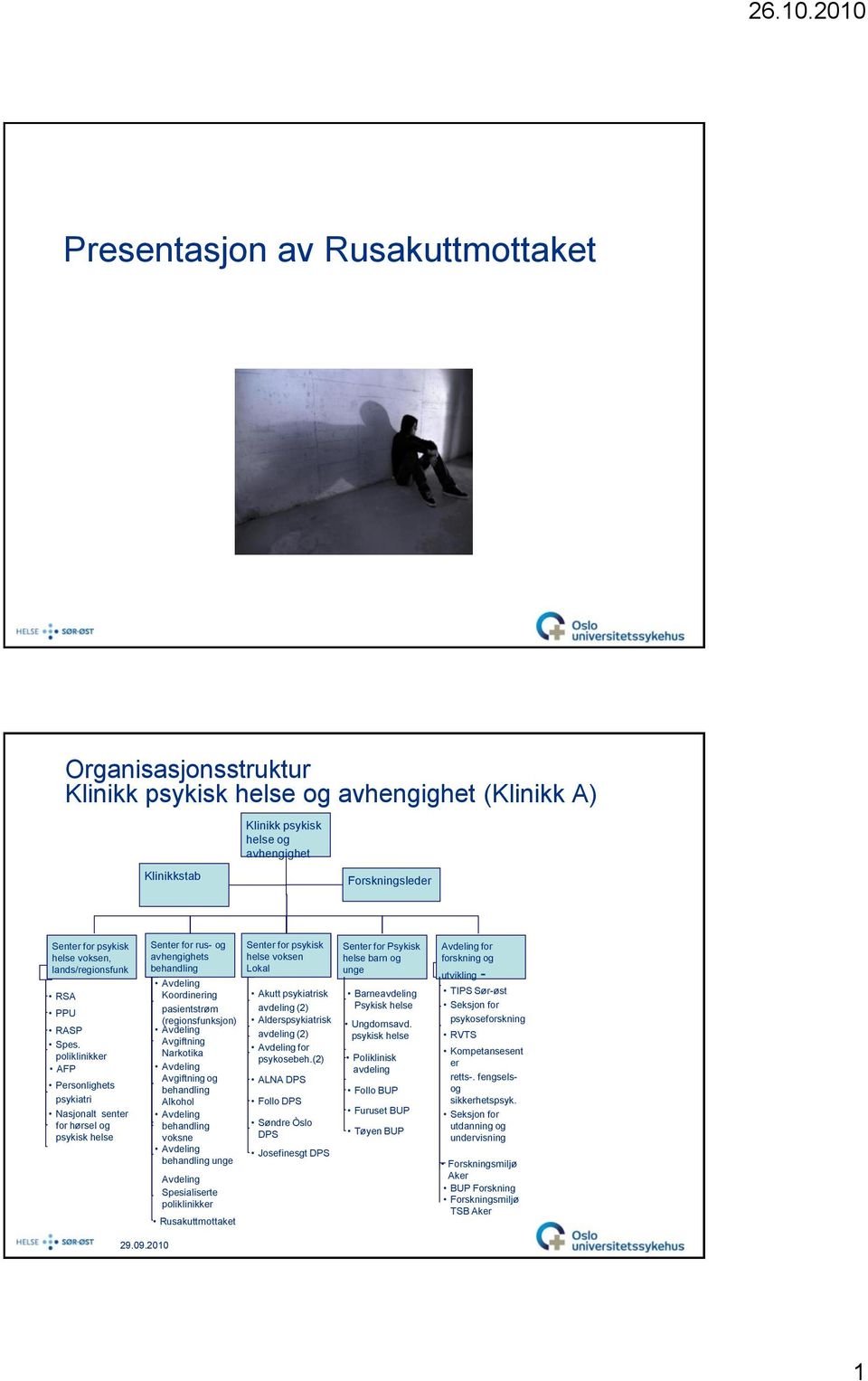 poliklinikker AFP Personlighets psykiatri Nasjonalt senter for hørsel og psykisk helse Senter for rus- og avhengighets behandling Avdeling Koordinering pasientstrøm (regionsfunksjon) Avdeling