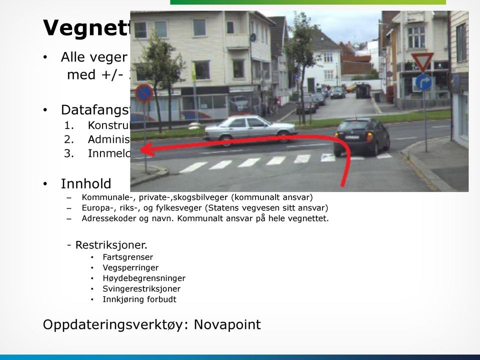 Innhold Kommunale-, private-,skogsbilveger (kommunalt ansvar) Europa-, riks-, og fylkesveger (Statens vegvesen sitt ansvar)