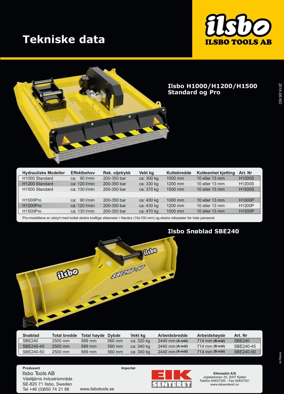 Nr H1000S H1200S H1500S H1000Pro H1200Pro H1500Pro ca: 90 l/min ca: 120 l/min ca: 130 l/min ca: 400 kg ca: 430 kg ca: 470 kg 1000 mm 1200 mm 1500 mm H1000P H1200P H1500P 2014-06-NO Ilsbo