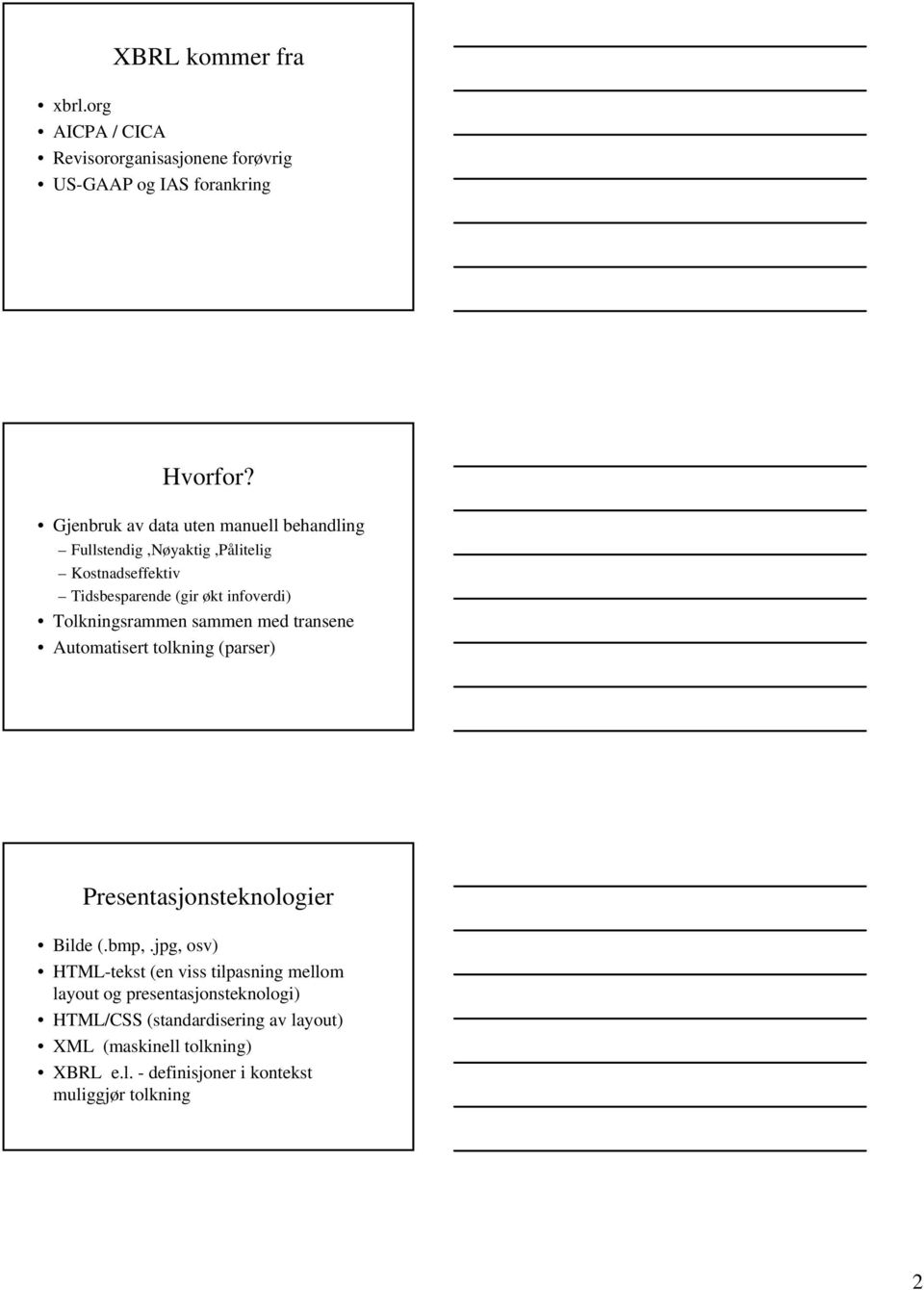 Tolkningsrammen sammen med transene Automatisert tolkning (parser) Presentasjonsteknologier Bilde (.bmp,.