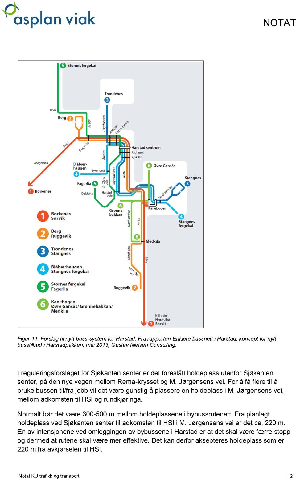 For å få flere til å bruke bussen til/fra jobb vil det være gunstig å plassere en holdeplass i M. Jørgensens vei, mellom adkomsten til HSI og rundkjøringa.