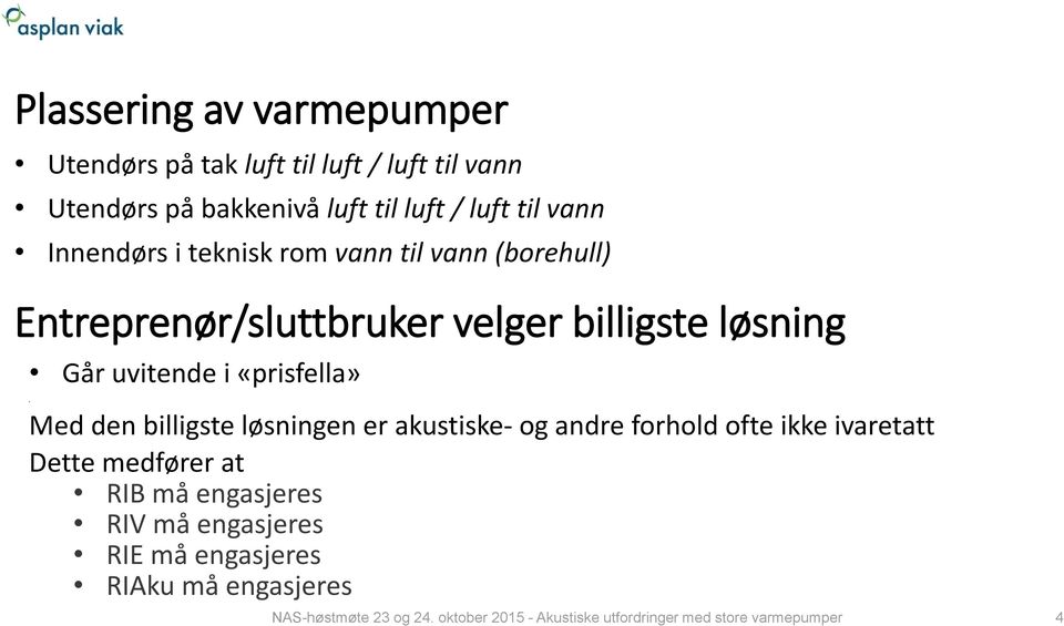 billigste løsning Går uvitende i «prisfella» Med den billigste løsningen er akustiske- og andre forhold