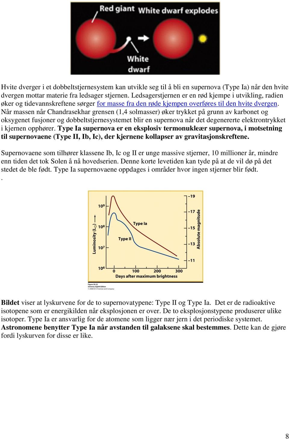 Når massen når Chandrasekhar grensen (1,4 solmasser) øker trykket på grunn av karbonet og oksygenet fusjoner og dobbeltstjernesystemet blir en supernova når det degenererte elektrontrykket i kjernen