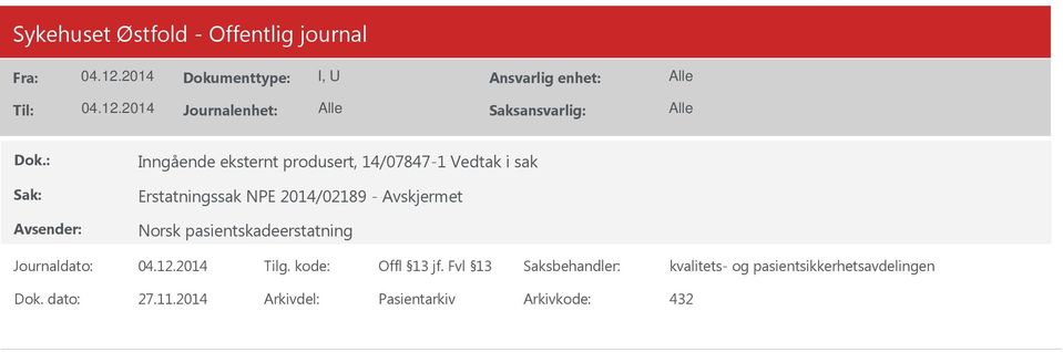 NPE 2014/02189 - Avskjermet Dok.