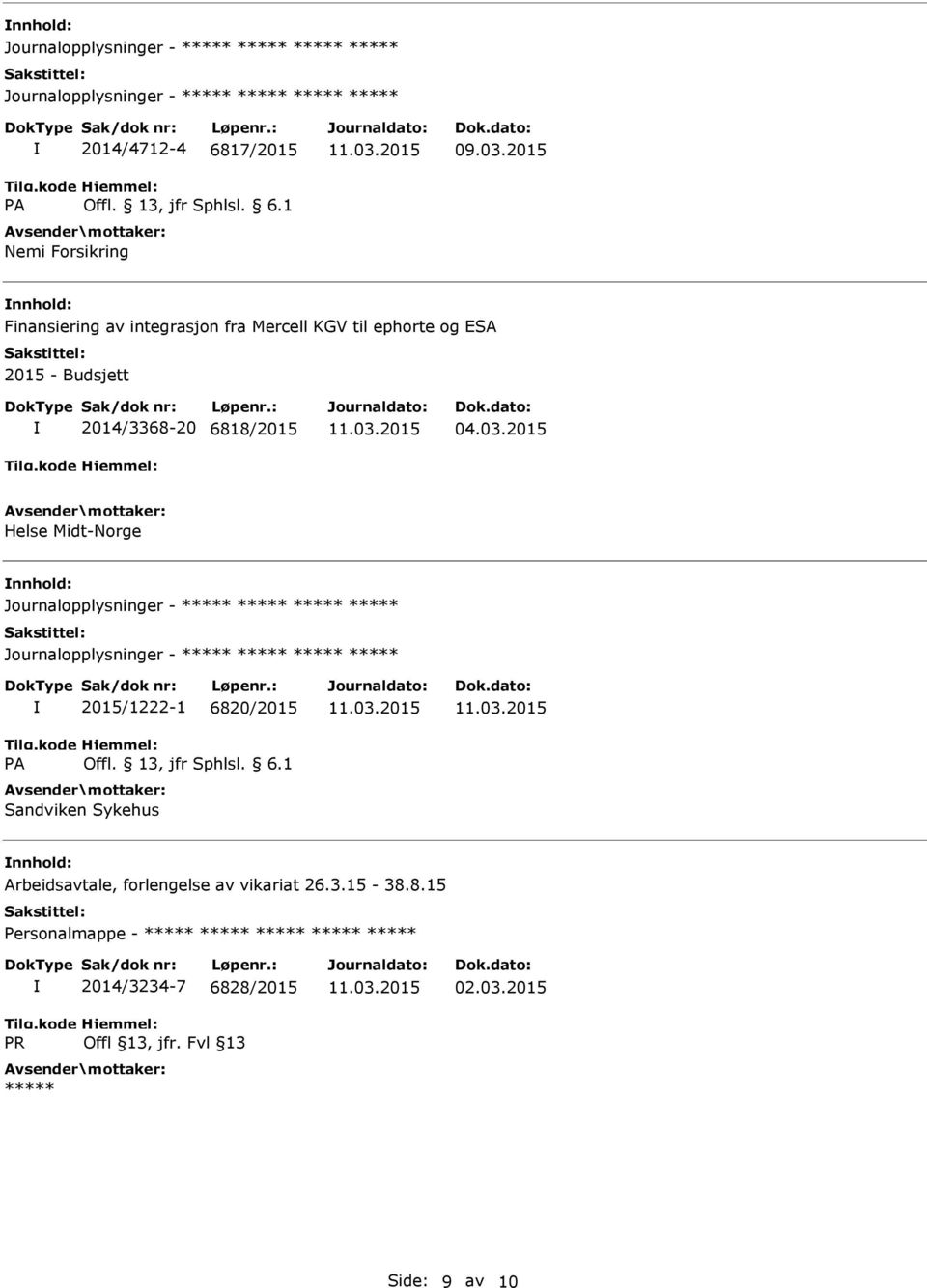 2015 Helse Midt-Norge 2015/1222-1 6820/2015 Sandviken Sykehus Arbeidsavtale,