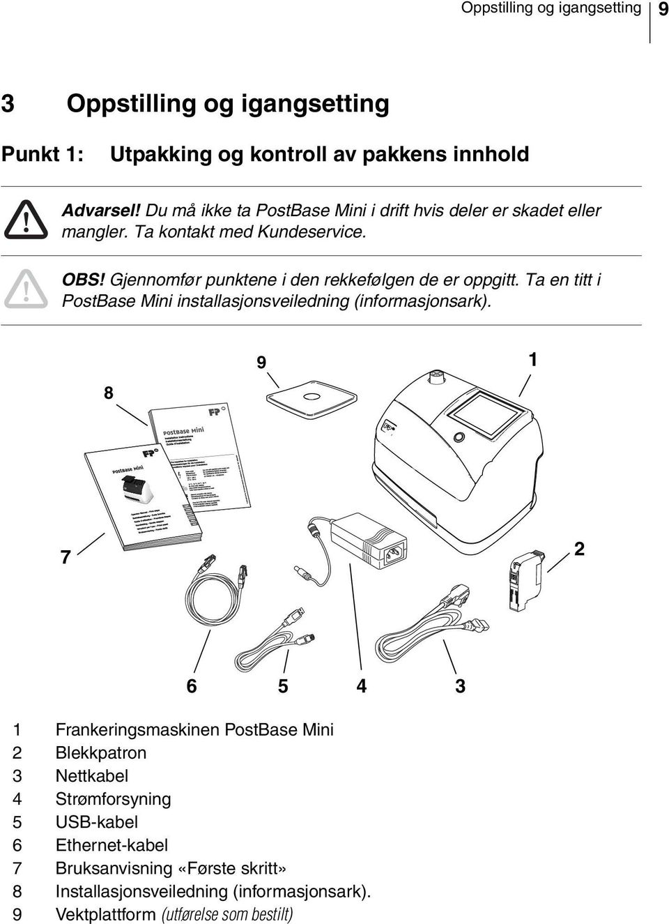 Gjennomfør punktene i den rekkefølgen de er oppgitt. Ta en titt i PostBase Mini installasjonsveiledning (informasjonsark).