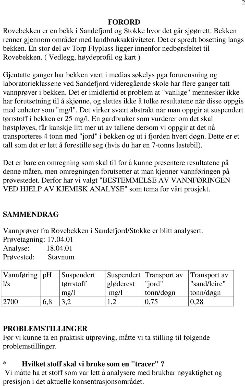 ( Vedlegg, høydeprofil og kart ) Gjentatte ganger har bekken vært i medias søkelys pga forurensning og laboratorieklassene ved Sandefjord videregående skole har flere ganger tatt vannprøver i bekken.