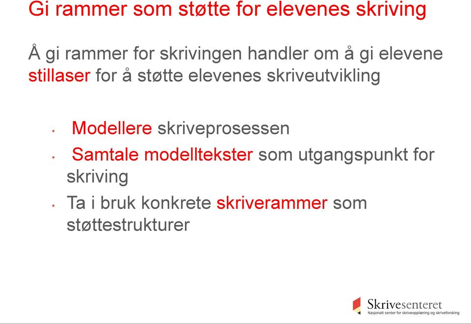 skriveutvikling Modellere skriveprosessen Samtale modelltekster som